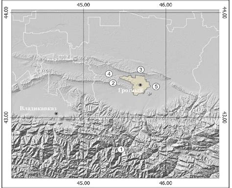 Location map of Grozny. The numbers indicate: 1 -horst-anticlinorium of... | Download Scientific ...