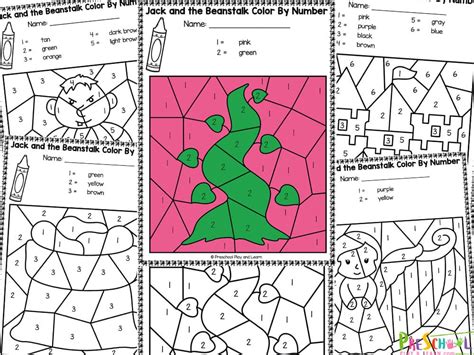 Printable Jack and the Beanstalk Color by Number Worksheets