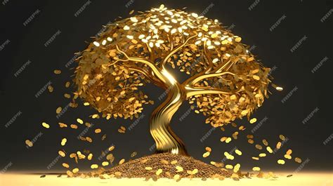 Premium Photo | Golden Tree of Life atop a Wealth of Coins A Symbol of ...