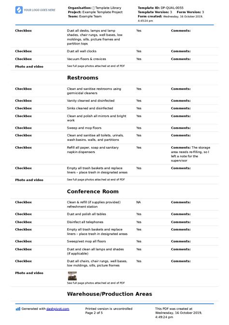 Commercial Cleaning Free Printable Janitorial Checklist Template