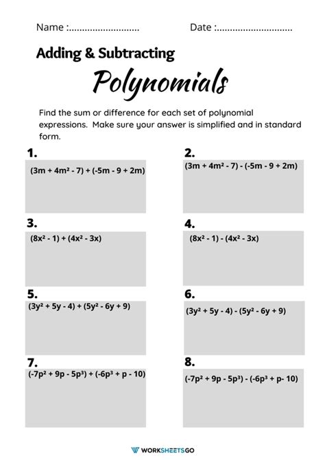 Adding And Subtracting Polynomials Worksheets | WorksheetsGO