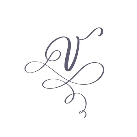 Premium Vector | Vector hand drawn calligraphic floral v monogram or ...