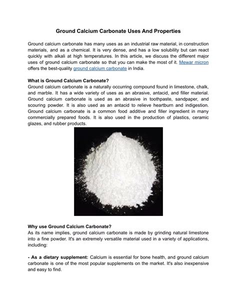 PPT - Ground Calcium Carbonate Uses And Properties PowerPoint Presentation - ID:11710963