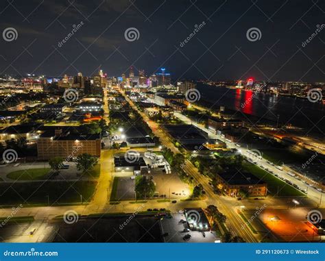 Aerial View of the Cityscape of Detroit, Michigan, USA Illuminated at ...