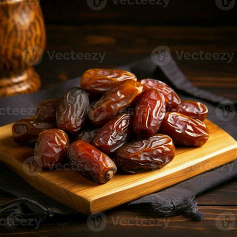 Dried date palm fruit on a wooden plate Generative AI 27533170 Stock ...