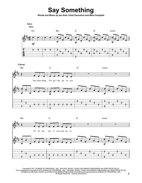 Say Something by A Great Big World Sheet Music for Solo Guitar at Sheet Music Direct