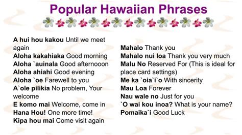 Popular Hawaiian Words And Phrases