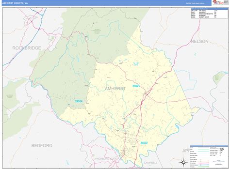 Amherst County, VA Zip Code Wall Map Basic Style by MarketMAPS