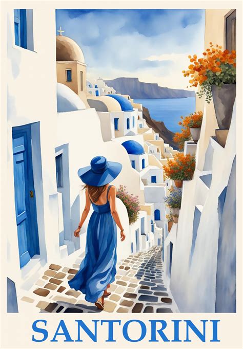 Santorini, Greece Travel Poster Free Stock Photo - Public Domain Pictures