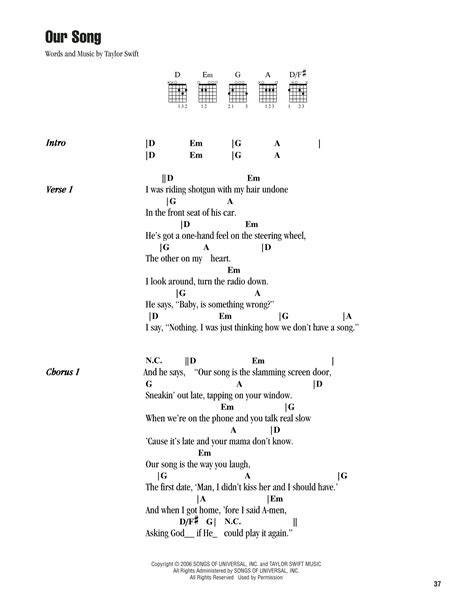 Our Song by Taylor Swift - Guitar Chords/Lyrics - Guitar Instructor