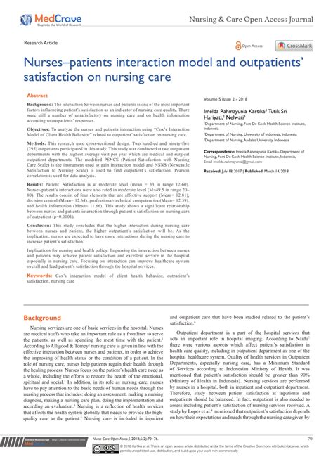 (PDF) Nurses–patients interaction model and outpatients’ satisfaction on nursing care