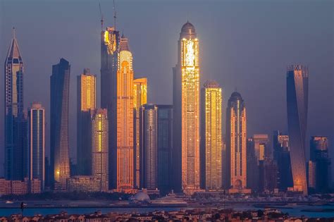 Sunset over Dubai skyline.