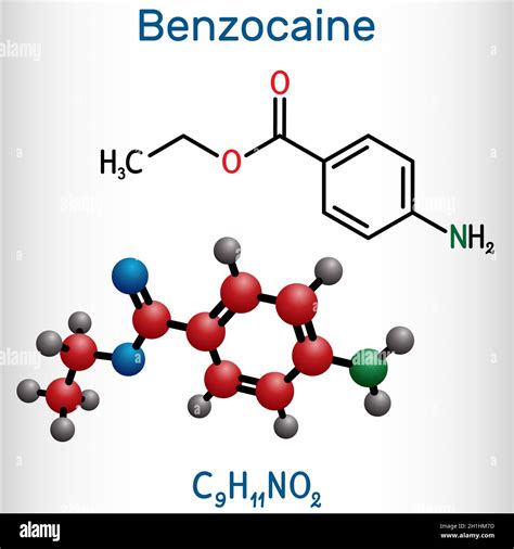 Benzocaine molecule. It is local anesthetic. Structural chemical ...