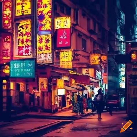 Neon signs lighting up the streets of hong kong