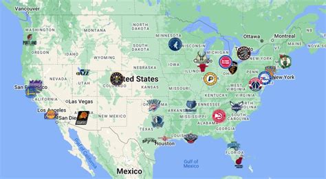NBA Teams Map with logos | NBA Teams Location - FTS DLS KITS