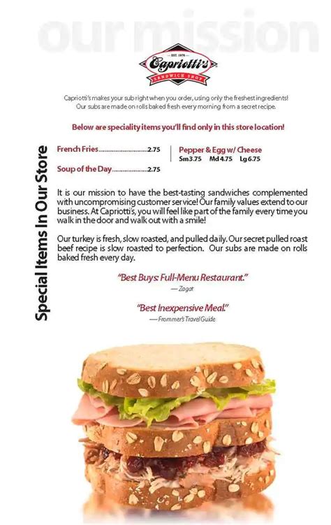 Capriotti's Sandwich Shop Menu - Urbanspoon/Zomato