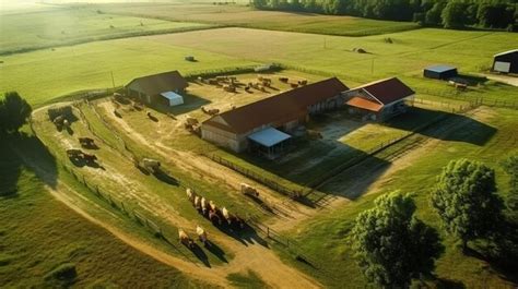 Premium AI Image | an aerial view of a farm with horses