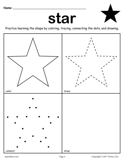 Star Shape Worksheet: Color, Trace, Connect, & Draw! in 2021 | Shapes worksheets, Shape ...