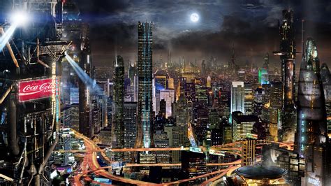 Download Wallpaper 1920x1080 Future city, skyscrapers, lights, night ...