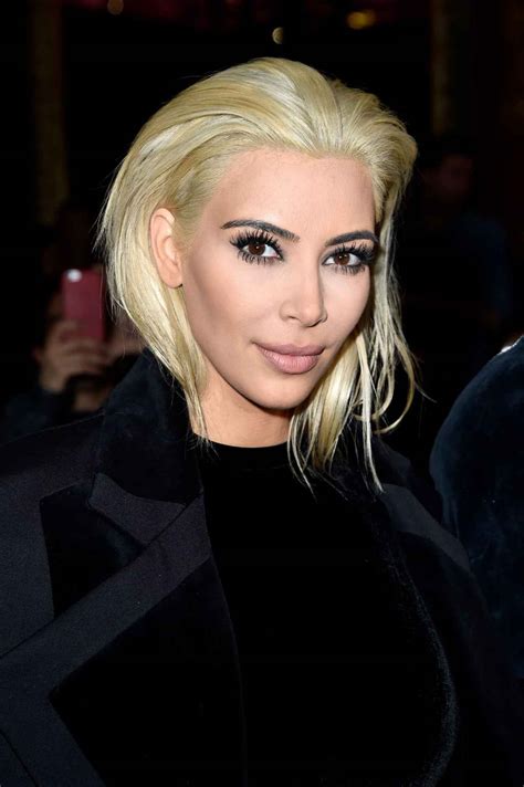 Kim Kardashian Platinum Blonde Hair – Balmain Fashion Show in Paris ...