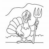 Turkey Holding Pitchfork Coloring Page For Kids  Free Thanksgiving Day sketch template