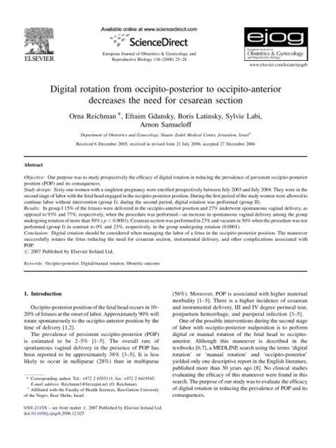 Digital rotation from occipito-posterior to occipito-anterior - UBC ...