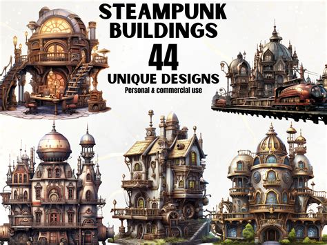 Steampunk Buildings Clipart Bundle Watercolor Steampunk - Etsy