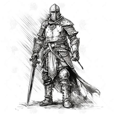 Premium Photo | A drawing of a knight with a sword and a sword