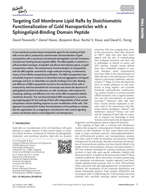 (PDF) Targeting Cell Membrane Lipid Rafts by Stoichiometric Functionalization of Gold ...