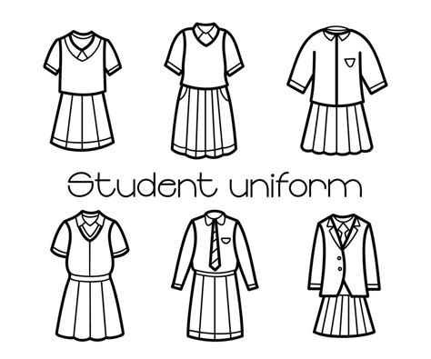 Set of sketched outline student uniforms, simple hand drawn line art ...