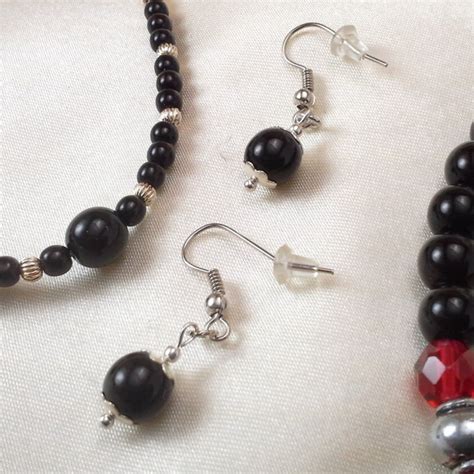 Red Black and Silver Necklace Bracelet and Earrings Set - Etsy