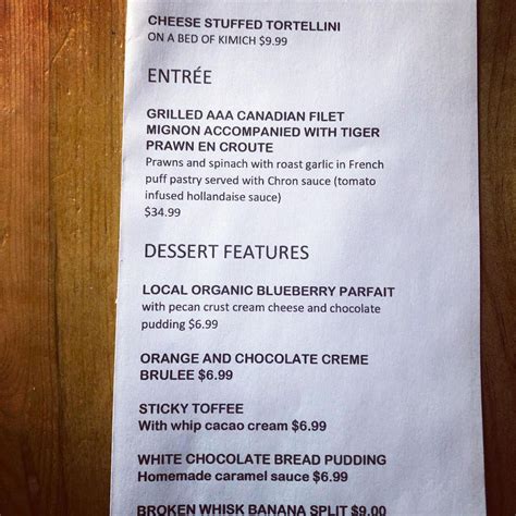 Menu at The Broken Whisk restaurant, Agassiz