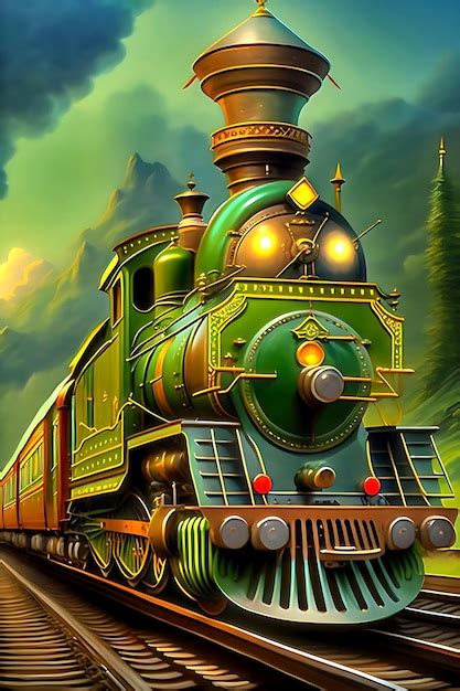 Premium AI Image | a painting of a train on a train track ai generated