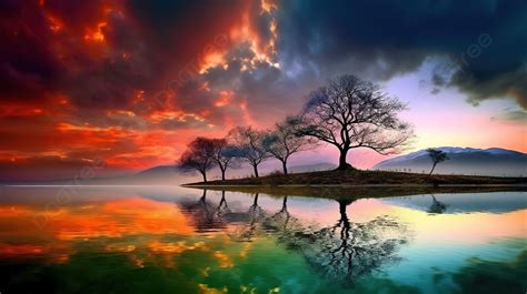 Trees Reflected In Water With A Beautiful Sky And Colorful Sunset Background, Amazing Pictures ...