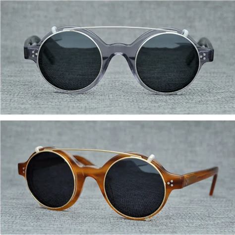 Round Polarized Sunglasses Men Clip on Lens Fit Over Acetate Eyeglasses ...