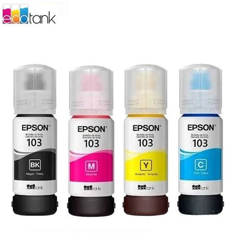 Epson Pack 103 Ecotank Ink Bottle ( Black, Cyan, Magenta, Yellow ) pour L3110 L3111 L3150 L3160 ...