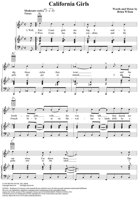 California Girls Sheet Music: www.onlinesheetmusic.com Printable Sheet Music, Free Sheet Music ...