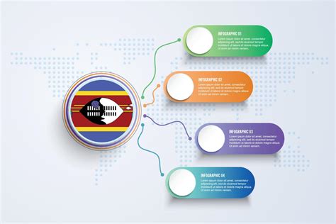 Swaziland Flag with Infographic Design isolated on Dot World map ...