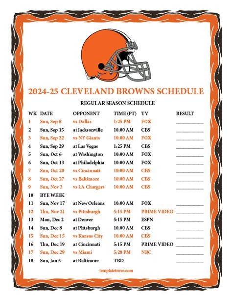 Printable 2024-2025 Cleveland Browns Schedule