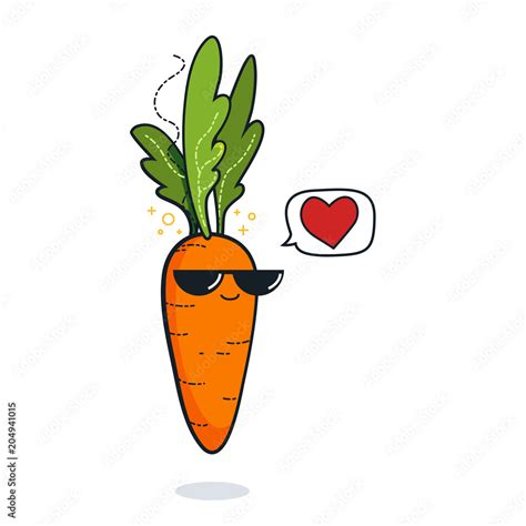 Illustration cartoon funny carrot icon with black sunglasses isolated ...