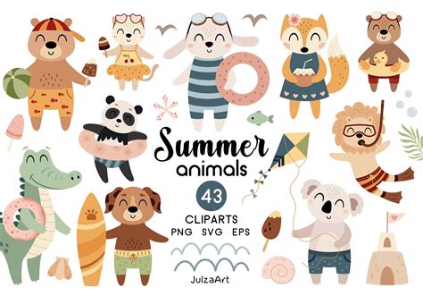 Summer Clipart, Hello Summer Svg, Summer Animal Clipart, Beach Animal ...