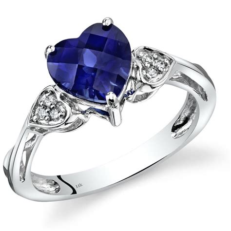 14K White Gold Created Sapphire Heart Shape Diamond Ring 2.5 Carats ...