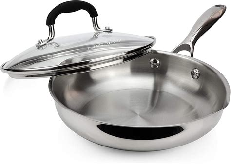 AVACRAFT 18/10 Stainless Steel Frying Pan with Lid and Side Spouts (Fi