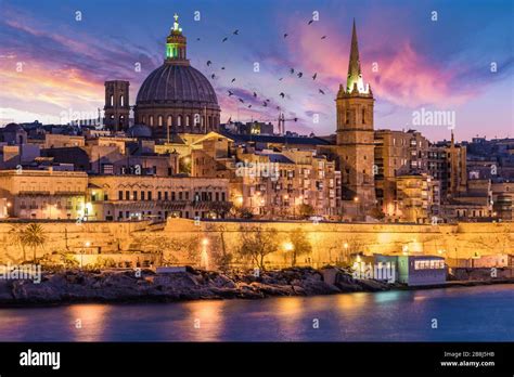 Valletta Malta city Skyline, colorful house balcony Malta Valletta Stock Photo - Alamy