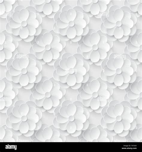 Seamless pattern with white paper flowers. Monochrome floral background ...