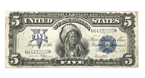 Lot - ANTIQUE 1899 $5 SILVER CERTIFICATE INDIAN CHIEF NOTE