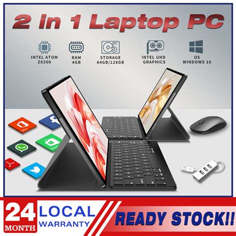 2in1 Laptop Intel Quad Core Processor 4GB RAM+ 128GB ROM HD IPS Touch Screen Windows Tablet PC ...