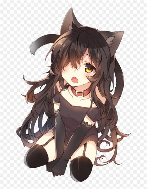 Anime Cat Girl Black Hair, HD Png Download - vhv