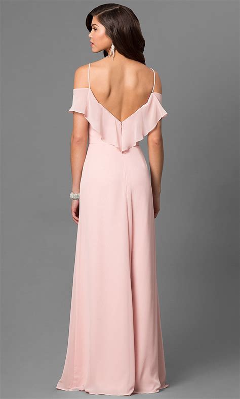 Blush Pink Cold-Shoulder Long Prom Dress - PromGirl | Blush bridesmaid ...