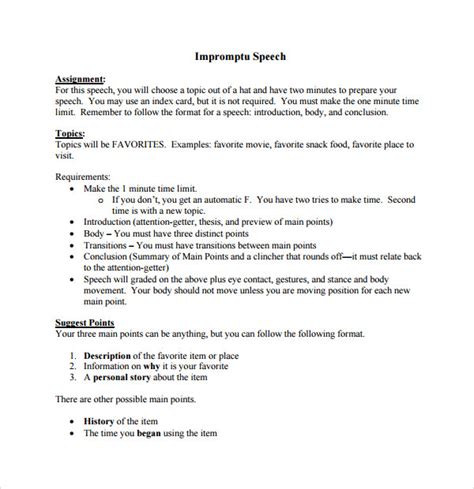 Sample Impromptu Speech Template - 7+ Free Documents in PDF, Word